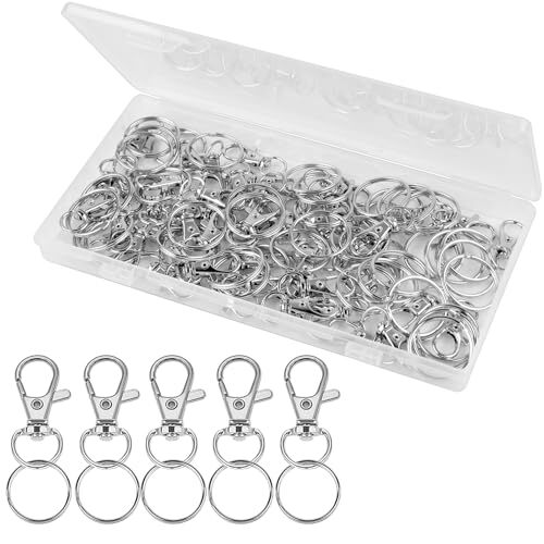 100PCS Keychain Hooks with Key Rings,.Metal Swivel Lobster Claw Clasps, Silver - Picture 2 of 8