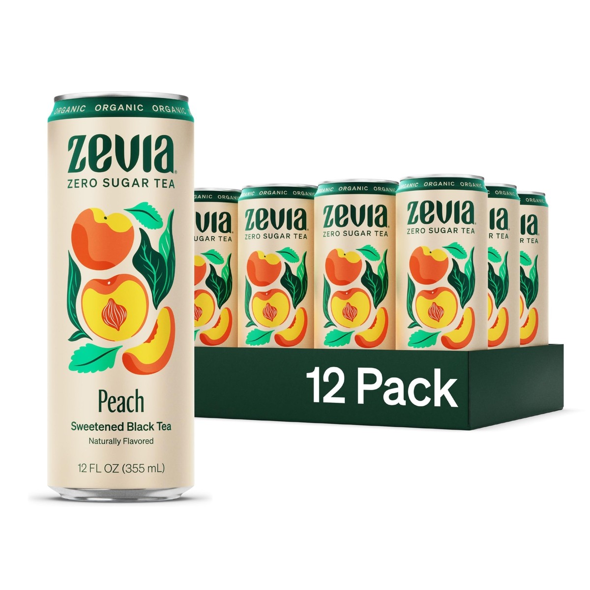 Organic Sugar Free Iced Tea Black Tea Peach 12 Ounce Cans Pack of
