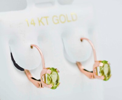 ECHTE 2,18 kt PERIDOT OHRRINGE 14k Rotgold - HEBELRÜCKEN - kostenlose Bewertung