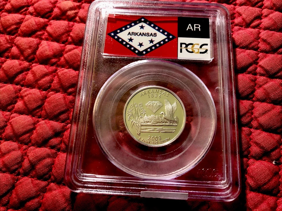 2003-S 25c Arkansas SILVER State Flag Label Quarter Proof Coin PCGS PR70DCAM - Image 2 of 2