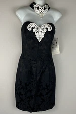 Jessica McClintock Gunne Sax Vtg 90's Black Chocker Pearl Mini Dress Sz 9/10 NWT