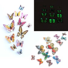 12Pcs 3D Butterfly Glow In the Dark Home Room Decor Art Wall Sticker Decal Mural