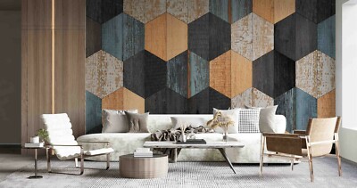 3D Geometric Wood Texture Self-adhesive Removable Wallpaper Murals Wall 17