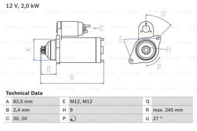 Bosch 0 986 021 220 Starter for Audi Seat Skoda