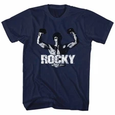 Rocky Tall T-Shirt Classic Distressed Hands up Navy Tee