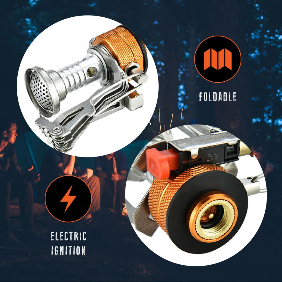 2 fogões portáteis de acampamento mochila fogão com válvula ajustável de ignição piezoelétrica - Imagem 4 de 4