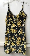 Urban Outfitters UO Velvet/Velour Mini Dress Yellow Roses /Black Lace Trim M NWT