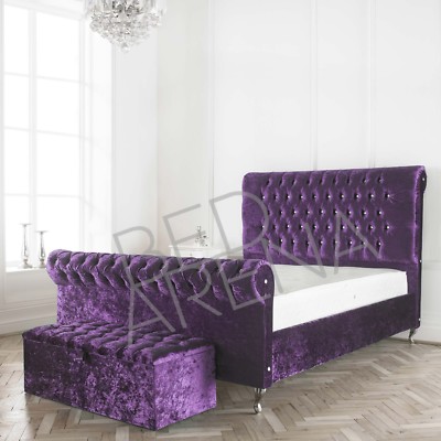 Purple Crushed Velvet Upholstered Burlington Bed Mattress Button Choice Ebay