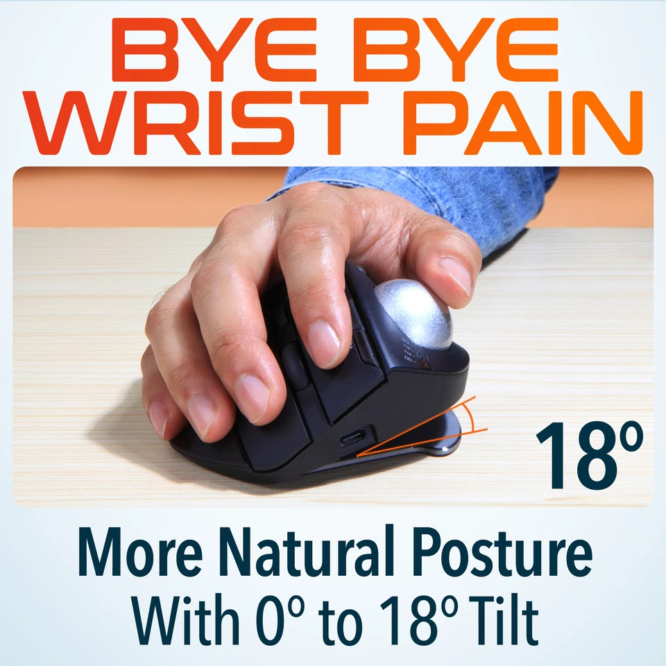 Delton T100 Wireless Trackball Mouse, Rechargeable Computer Mouse, Black - Image 2 of 4