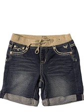 JUSTICE Dark Blue Denim Elastic Waist Faux Fly Cuffed Shorts Girl's Size 12