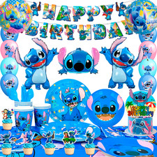 106 Pcs Stitch Birthday Decorations Birthday Tableware Set Plate Napkins Balloon