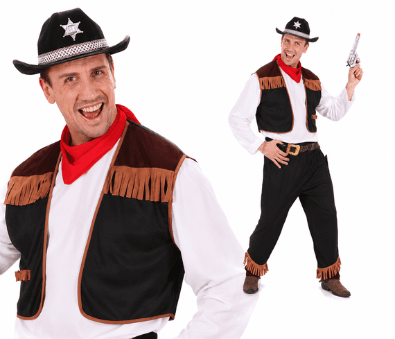 Mens Wild West Cowboy Costume Adult Fancy Dress Outfit