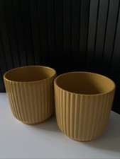 2 X New Mustard Yellow Planters/plant Pot Holders, Ribbed Design,made In Italy