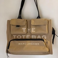 MARC JACOBS The Tote Bag Beige Canvas Large Authentic Handbag with Leather Hand