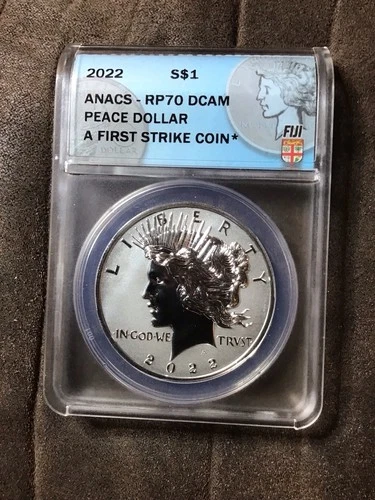 Fiji 2022 $1 Peace Dollar 1oz Silver 0.999 ANACS RP70 DCAM Bullion Coin