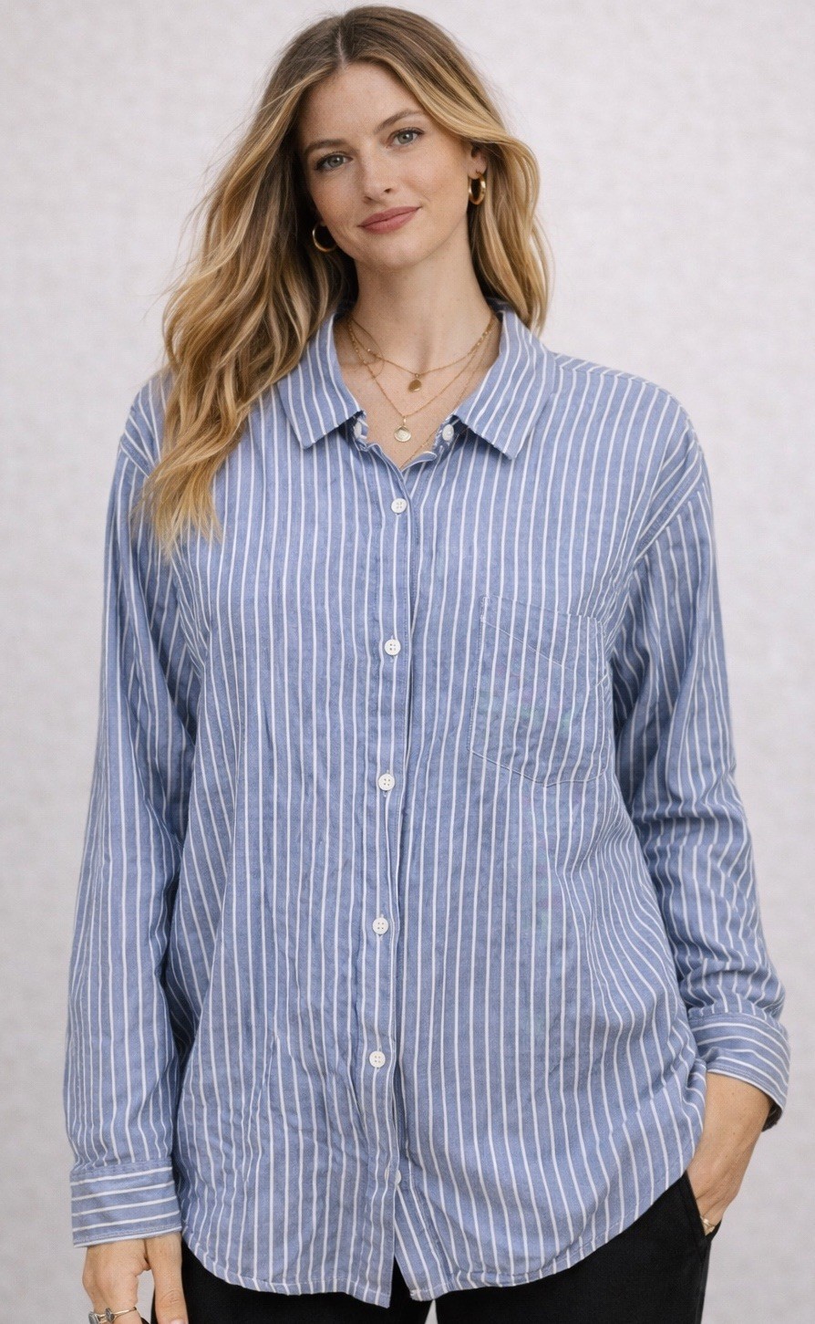 Anthroplogie Rails Mimi Maldives Women's L Blue Button-Up Cotton Shirt Long
