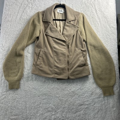 BKE Jacket Women s Tan Full Zip Pockets Acrylic Blend Knit Sleeves XS Gorpcore