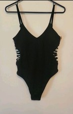 Nwt PINK by Victorias Secret Strappy Sides Ribbed One Piece Swimsuit Black S