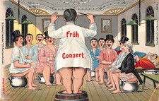 Humor Music 1909 Men on Potty Singing Frueh Conzert Conductor postcard C359