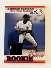 2001 Donruss Rookie Team Materials /100 Alfonso Soriano #RT-02 BUTTONHOLE RELIC