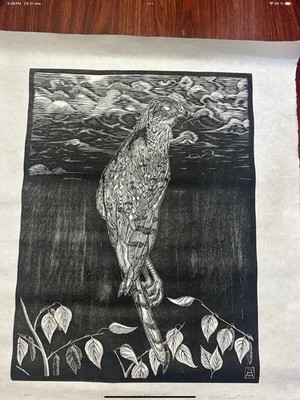 J.T. Smith Signed Numbered Original Bird Woodcut Print Realism Portrait 2003
