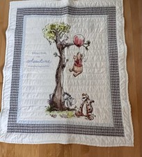 Winnie The Pooh Handmade Patchwork Baby Quilt Crib Size Gray White Plaid back