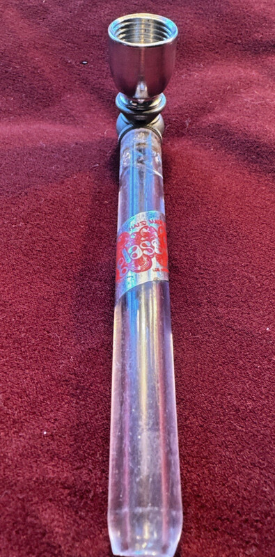 1 Unused Light Pink W Red Writing "Glass Head" Tobacco Smoking Pipe Rare 5 Inch
