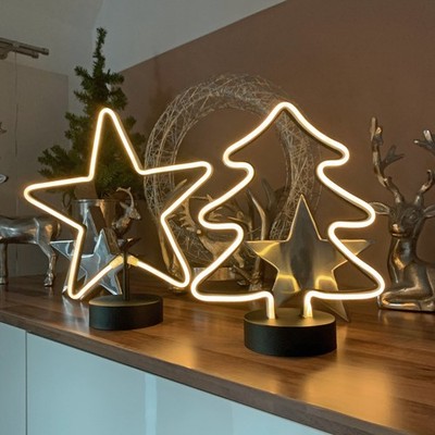 LED Neon Stern Tanne Leuchte Metall Lampe Batteriebetrieb Timer Lichtschlauch
