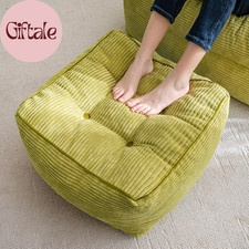 Square Stuffed Pouf Ottoman, Corduroy Poufs with Foam Chunk Filling, Furry and F