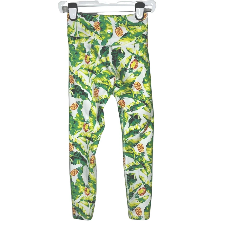 NWT Wild Fox Yoga Pants S Crop Leggings Green Palms Pinas Pineapple Compression - Image 3 of 4