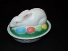 Vintage Westmoreland Oval Painted Milk Glass Nesting Bunny Rabbit Candy Dish