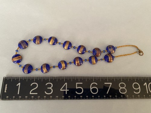 Antique/Vintage Murano Glass Austrian Crystal bead neclace gold/blue flat rounds