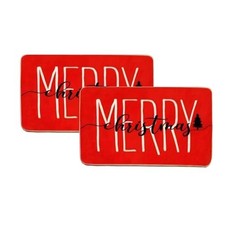 2 Pcs Red Merry Christmas Welcome Decorative Doormat, 15.5" x 23.5" Winter
