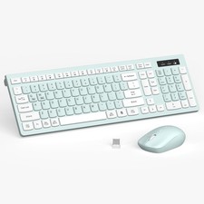 Wireless Keyboard Mouse Combo Full-Sized Silent Adjustable DPI Avocado Green