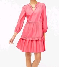 J. Crew Poplin Tiered Ruffle Mini Dress Preppy Coal Pink XS Pockets Side Zip