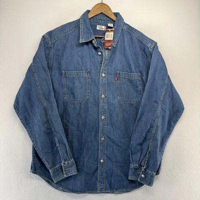 Vintage Levis Denim Shirt Men's XL Blue Metal Buttons Western Cowboy Red Tab NEW