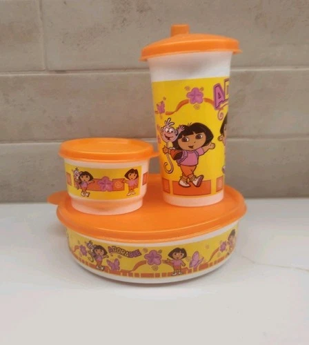 Tupperware Dora The Explorer 6 Piece Feeding Set Cup Bowl Snack Pack New