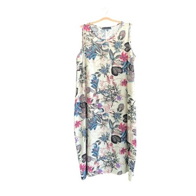 Zanzea Dress Womens 4XL Beige Floral Print Sleeveless Maxi Casual Summer Boho