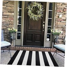 Black and White Striped Outdoor Rug 27.5X 43 inches Front Door Mat Hand-Woven