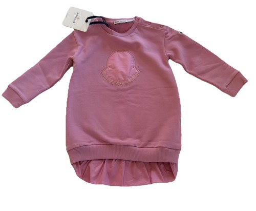 Moncler Enfant Logo-Embroidered Crew-Neck Girls Pink  Dress, Size 2A NWT