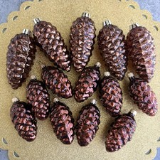 Lot of 14 Brown Pine Cone Pinecone Glass Christmas Ornaments