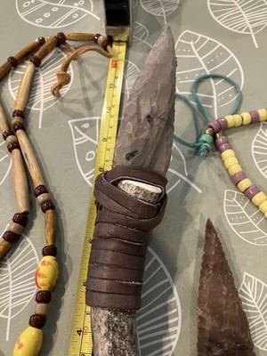 Flint Knapped  Stone Arrowhead Blade W/ Antler Handle Knife 11. inch & Extra 