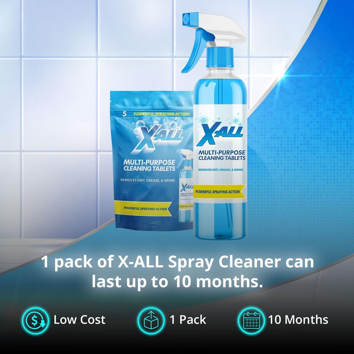 X-ALL Multi-Purpose Cleaner - Spray Bottle and 5x Cleaning Tablets