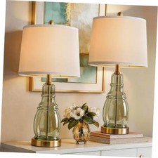 Glass Table Lamp Set of 2, Modern Table Lamps for Living Room Gold Green