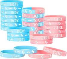 30 Pieces Gender Reveal Bracelets Team Silicone Bracelets Rubber Idea Wristband