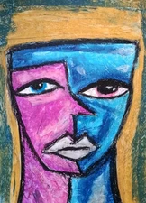 Portrait - Modern Art - Oil Chalk Painting On Paper A4 - Modern Art 