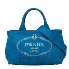 Prada Canapa Triangle Logo Canvas 2Way Bag Women Blue One Size