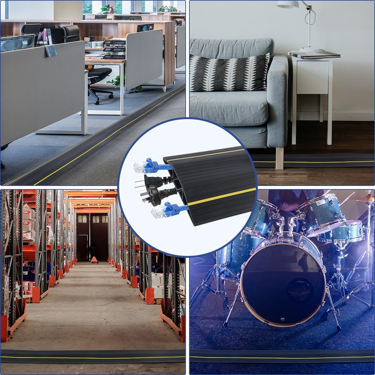 Floor Cable Cover Protector | Rubber Heavy Duty Trunking | Wire lead trip bumper