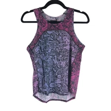 Janji Womens Helio Tech Singlet Tank Top Racerback Hi Low Arwin Batik Purple M