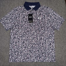 Under Armour Golf Matchplay Floral Polo Shirt Men's M Navy Loose Fit UPF 40 New